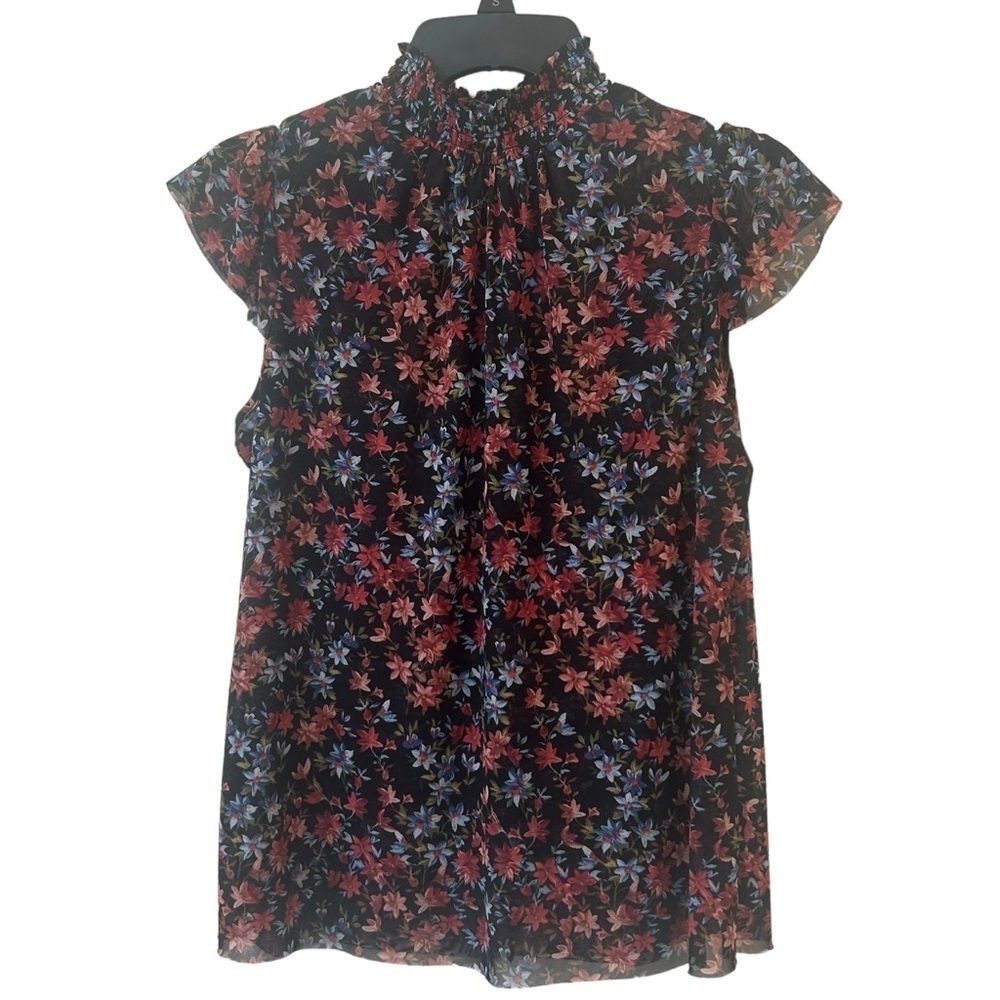 Flowy Black Floral Turtleneck Blouse 🖤🩷🩵 Small